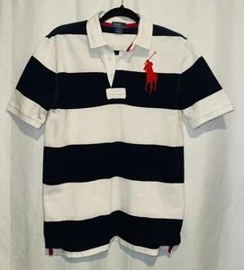 Camisa Polo Ralph Lauren Big Red Pony Azul Marino Rayas Piqué Manga Corta Niños L 14 - Imagen 1 de 11
