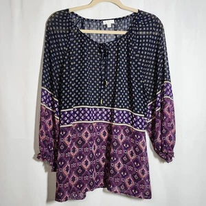 Charming Charlie Women's Size XL 3/4 Sleeve Sheer Blouse Blue Purple - Picture 1 of 9