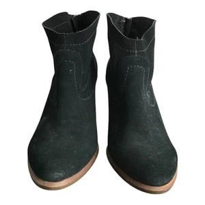 UGG Charlotte Ankle Boots Women US10 Black Suede 3.5" Stacked Wood Heel Back Zip - Picture 1 of 8