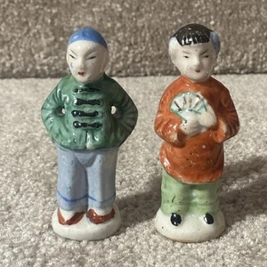 Statua statuina asiatica Giappone occupato uomo donna multicolore 3” ceramica vintage - Foto 1 di 8