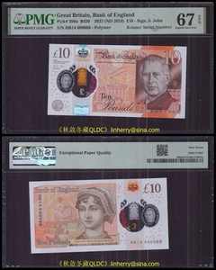 UK, Bank of England 10 Pounds 2024, Polymer, Charles III HB01 first prefix PMG66 - Picture 1 of 1