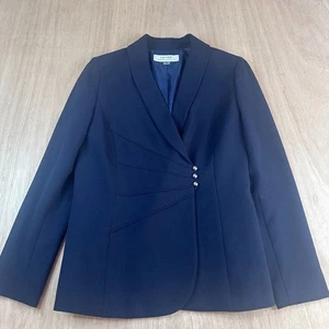 Tahari Arthur S. Levine Women’s Blazer Sz 6 Navy 3 Button Front Career Jacket - Picture 1 of 6