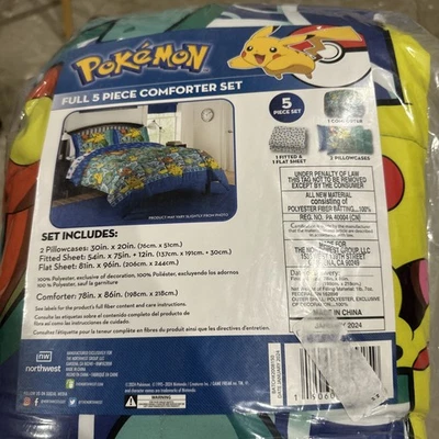 Northwest Pokémon Full 5 Piece Comforter Set New Pikachu Squirtle Bulbasaur - Image 1 of 2