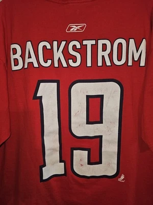 Camiseta Washington Capitals Nicklas Backstrom Grande Para Hombre Roja Gráfica Logo NHL Foto 1 de 4