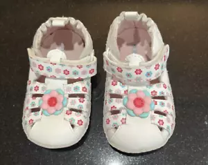 Robeez Baby Girls Sandals Sz US4-Flower "I'm So Cute" -Hook/Loop Fastner -EUC - Picture 1 of 13