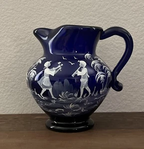 VINTAGE MARY GREGORY COBALT PITCHER 6.5” - Picture 1 of 9