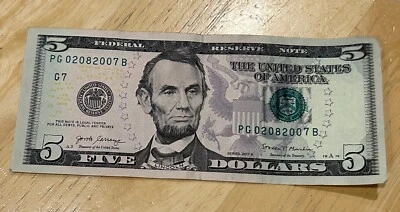 $5 dollar birthday or anniversary note February 8, 2007 (02082007) - Image 1 of 2