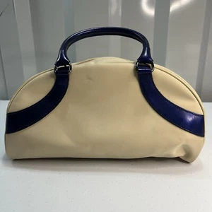 Longchamp Paris Bowler Handtasche Creme Nylon Blau Riemen Vintage - Bild 1 von 11