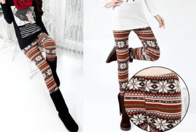 Nordic Insulated Boho Leggings Thick Warm Fall  Winter Christmas Snowflake S/M - Image 1 of 4
