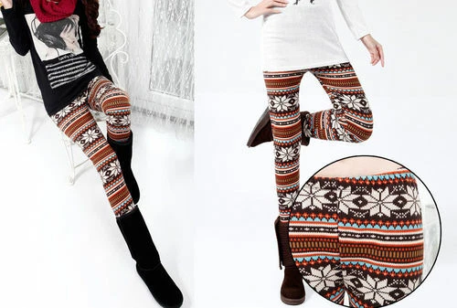 Leggings Boho Nórdicos Aislados Gruesos Cálidos Otoño Invierno Navidad Copo de Nieve S/M Foto 1 de 4