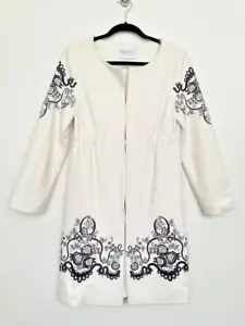 MaxMara Vintage Embroidered Open Front Wool Hook Eye Closure Coat White Women M - Picture 1 of 11