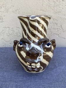 AV Smith Primitive NC Southern Folk Art Pottery Face Jug Pitcher Signed - Picture 1 of 14