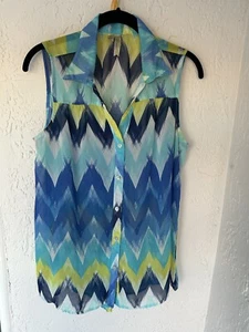 Summer blouse NEW, Sheer, size Large Designer Aqua, green, blue Chenault sheer - Picture 1 of 5