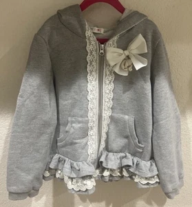 Boutique Girls Grey Zip Up Hoodie With Lace Detail Size 10 - Picture 1 of 4