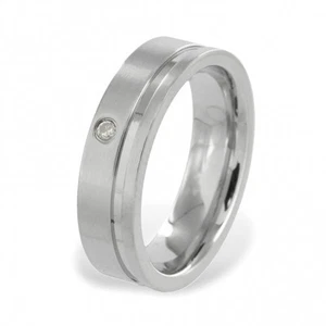 Edelstahlring teilmattiert mit 1 Zirkonia Weiß     Größe 20 mm ( 63 ) - Picture 1 of 1