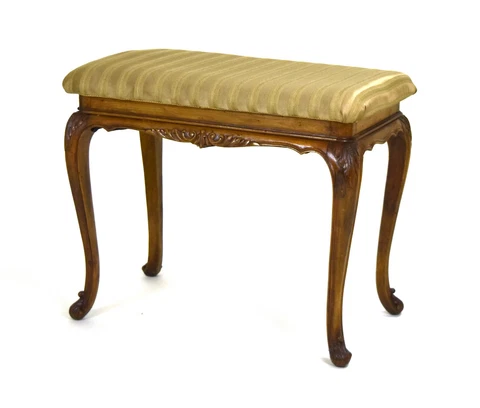 Vintage 1920s French Louis XV Style Carved Mahogany Piano Bench Occasional Stool Cover