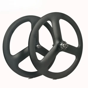 20inch 3 Spoke 451 Carbon Road Track Bike Fixed Gear Wheels Clincher Wheelset - Picture 1 of 15