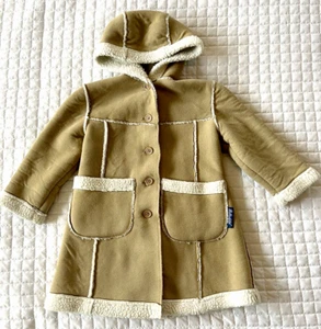 Rothschild Faux Suede Hooded Coat Sherpa Fleece Lined Brown Cream VTG Girls 4/5 - Picture 1 of 12