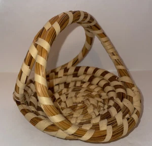 Charleston South Carolina Sweet Grass ~5” Round Gullah Basket with double handle - Picture 1 of 7