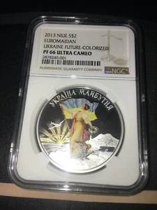 2013  Niue $2, Euromaidan, Ukraine Future Colourized; 1 Oz .999Ag  NGC**PF-66 UC - Bild 1 von 6