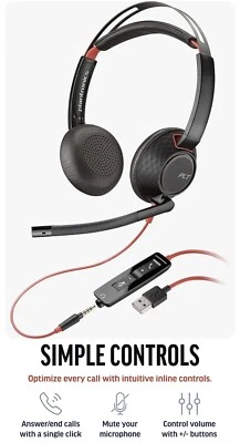 Poly Blackwire 5220 USB-A Headset - Wired, Dual-Ear, Flexible Noise-Canceling - Image 1 of 3
