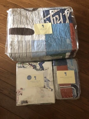 全新 5 件套 Pottery Barn 儿童本垒打棒球双被假床单套装 — 第 1/3 张图片