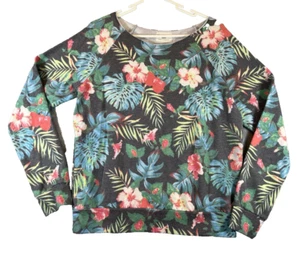 Sol Angeles Long Sleeve Raw Edge Sweatshirt Tropical Floral Print Womens Small - Picture 1 of 8