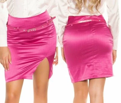 Sexy Miss Ladies Business Pencil Evening Skirt Satin Pink 34 36 38 40 - Image 1 of 4