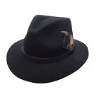 Fedora Hat 100% Wool Felt Hats Feather Summer Cap Men Womens Adjustable Band Hat
