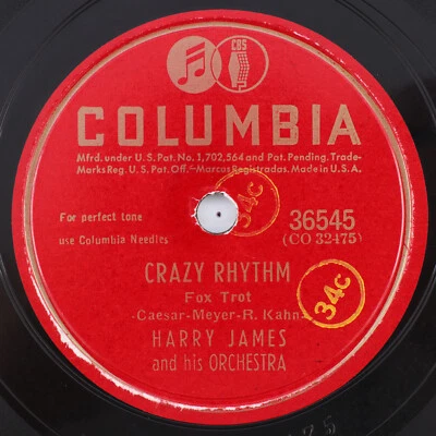 Harry James - Crazy Rhythm / Easter Parade - 1946 10" 78 rpm Record 36545 - Image 1 of 4