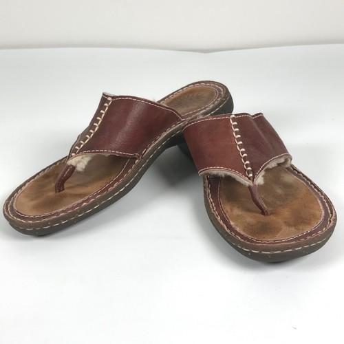 Sandali Ugg Layback donna 9 5 40 in pelle marrone con tanga di shearling