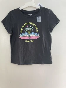 Old Navy Kid Girls Beach Besties Book Club Short Sleeve Shirt Panther Gray S 6-7 - Picture 1 of 3