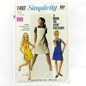 1960s SIMPLICITY 7497 Vintage Pattern Sundress Jumper Dress Blouse Misses Size 8 - Picture 1 of 10