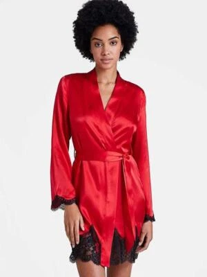 Aubade Silk Robe with Lace Toi Mon Amour Red - Black Women Nightwear Sleepwear - Image 1 of 4