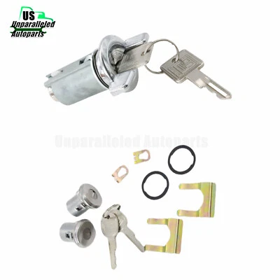 for  Vehicles Chrome Ignition Key Switch Cylinder & Door Lock Pair Set W/ Keys Foto 1 de 4