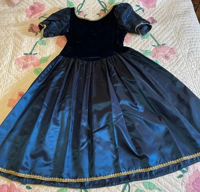 Vintage Navy Blue Velvet And Taffeta Dress with Gold Brocade Trim Womens Size 20 - Image 1 of 4