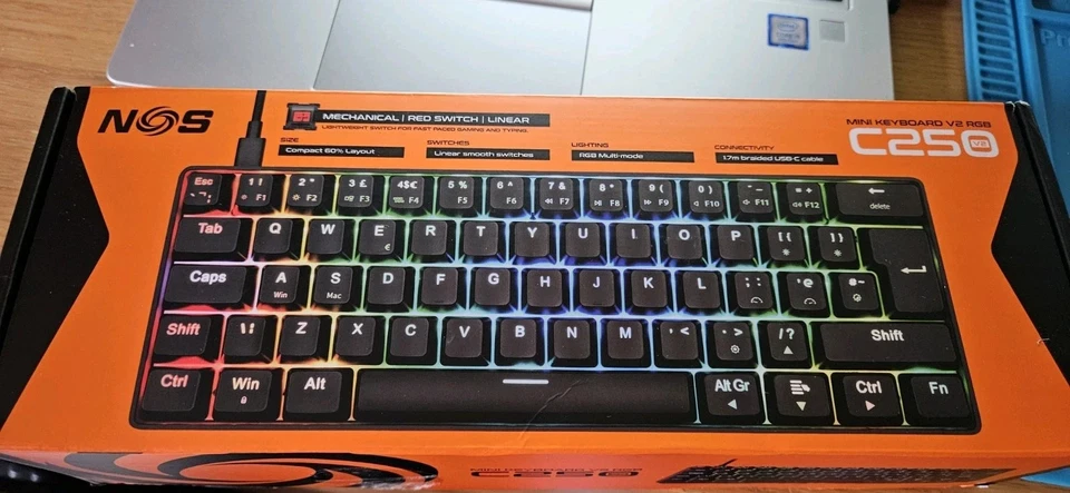 Nos C-250 Mini Rgb Mechanical Gaming Keyboard Black Qwerty Uk Keys Wired - Image 1 of 1