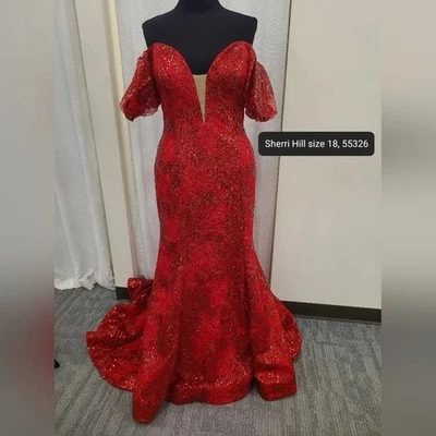 Nuevo con etiquetas Vestido Sherri Hill 55326 Rojo Lentejuelas Sirena Manga Globo Desfile Baile de graduación 16 Foto 1 de 4