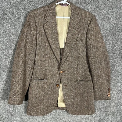 Vintage Jos A Bank Harris Tweed Jacket Mens 38 Brown Herringbone Wool 90s - Image 1 of 4