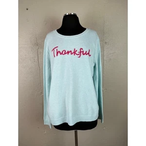 TALBOTS WOMEN Cozy Baby Blue Soft Knit THANKFULL Sweater Size Large Relaxed Fit - Picture 1 of 9
