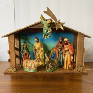 Vintage Sears Papier Mache Lighted Musical Nativity Set Japan Replacements - Picture 1 of 24