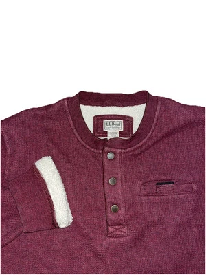 LL Bean Sweater Mens XL Red Katahdin Iron Works Bonded Waffle Fleece Henley - Image 1 of 4