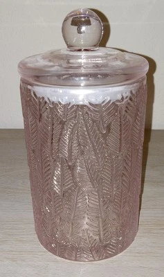 VANITY JAR COTTON BALL HOLDER - Blush Pink Glass with Raised Leaf Design - Image 1 of 4