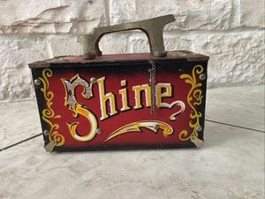 Vintage Holz & Metall Schuhputzkasten "5 Cent Glanz" Zirkus Karneval Motiv 12" - Bild 1 von 6