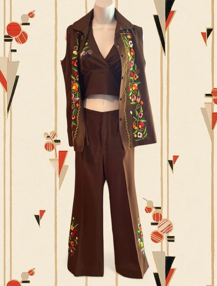 Conjunto de 3 piezas de pantalones cortos y camisa con botones El Estudio vintage de los años 70 - S/M Foto 1 de 3