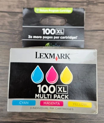 Lexmark 100XL Cyan Magenta Yellow Cartridges 3 Pk (DAMAGED PACKAGING) Z1 - Image 1 of 3
