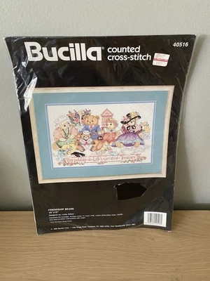 Kit de punto de cruz contado Bucilla Friendship Bears # 40516 nuevo en paquete nuevo 1990 vintage Foto 1 de 3
