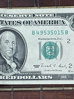 Vintage Offset Print Error1988 Series $100 Federal Reserve Note - Image 1 of 4