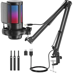 Zestaw mikrofonów USB RGB Kondensator Gaming PC Mikrofony Zestaw do MAC PS4 PS5 - Zdjęcie 1 z 15