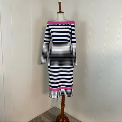 Платье женское Eliza J в полоску 6 с открытыми плечами длинным рукавом - Изображение 1 из 4